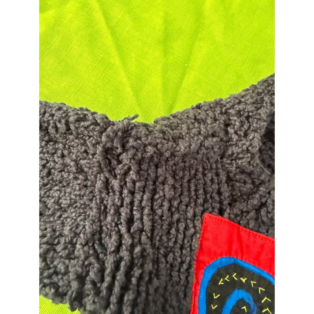 Vintage Handmade Mola‎ Cat Patch Chunky Knit Sweater Black Toddler Kids Artisan - Picture 5 of 8